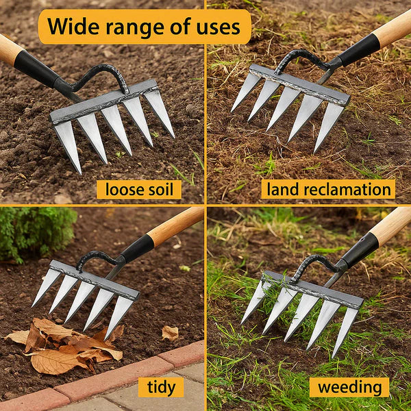 🌱 5 Teeth Carbon Steel Garden Weeding Tool 🌱